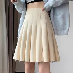 Temperament Autumn/Winter Women's Solid Tassel Elastic High Waist Korean Preppy Style Slim Short A-line Knitted Pleated Skirt