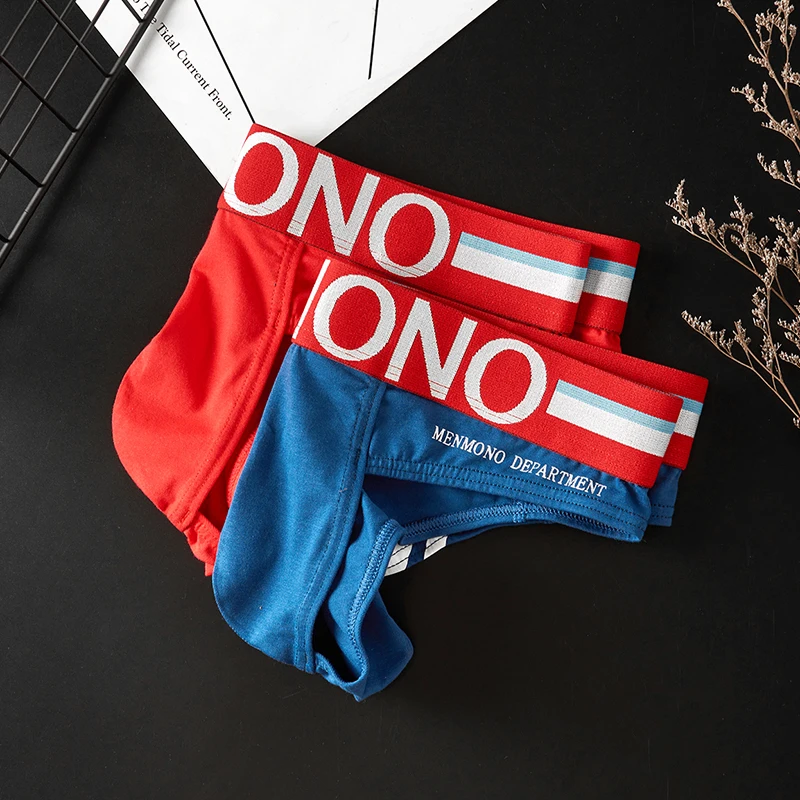 Menccino ropa interior de moda para hombres de algodón de cintura baja ajustada u convexa sexy bikini calzoncillos impresos ropa interior para