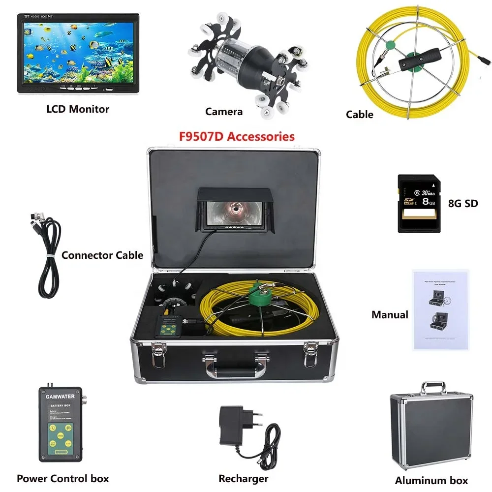 7 inch 30m cable 360 degree rotating sewer drain pipe inspection camera robot with DVR