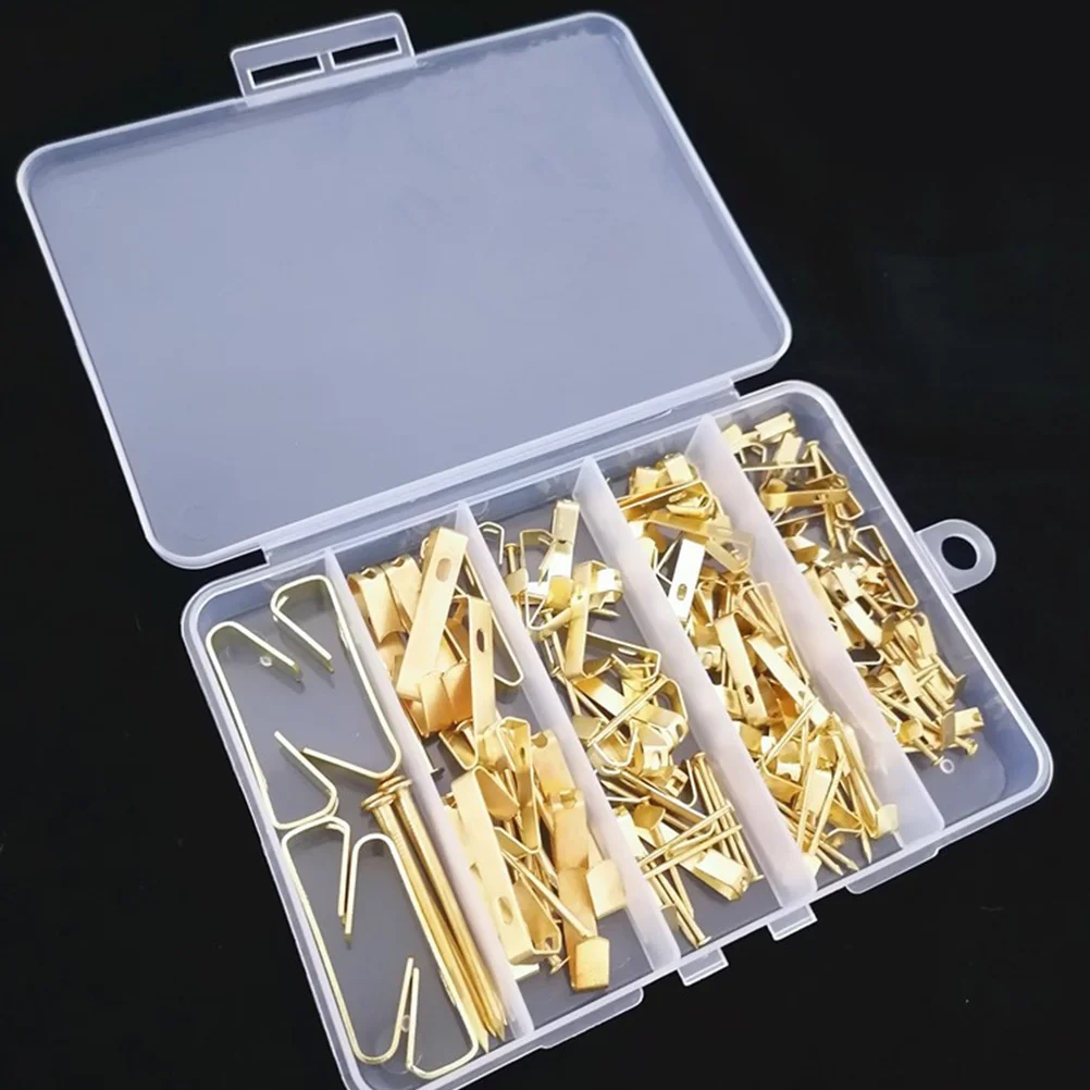 Photo Frame 136pcs Assembled Wall Hanger Package Nail Kit Boxed (Gold) Hangers Metal Hooks