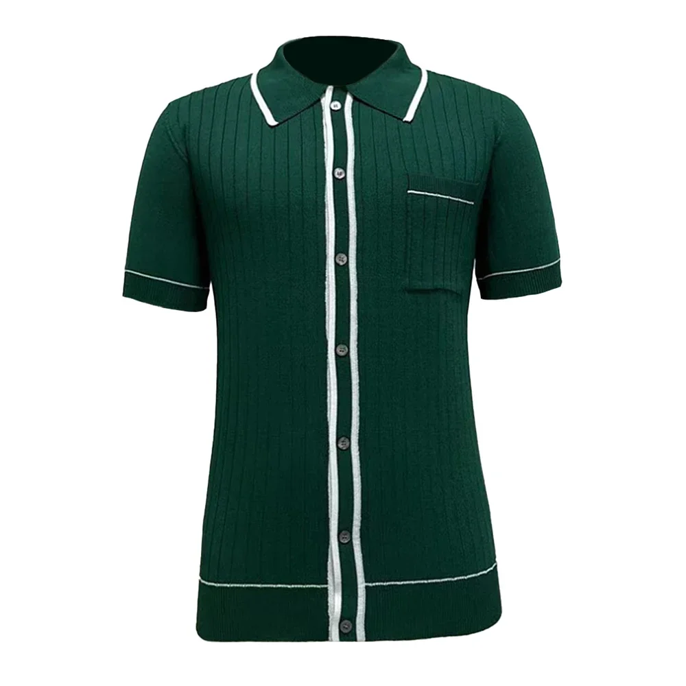 Casual Polo Shirt For Men Vintage Solid Color Single Breasted Turn-Down Neck Business Shirt 2024 Spring And Summer New Style