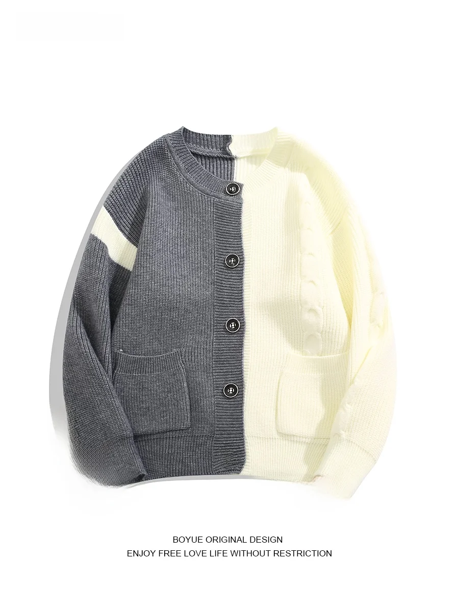 

Мужской вязаный кардиган Boyue в стиле колор-блок, модная универсальная верхняя одежда для повседневной носки, крупный размер