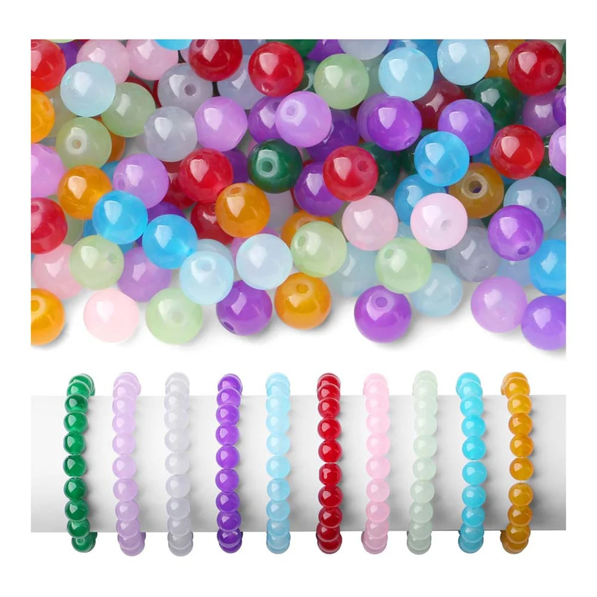 A79G 500 pièces de perles à la main pour Bracelets, mélange de couleurs rondes de 8mm pour bricolage artisanat Kits de fabrication de bijoux boucles d'oreilles Bracelet colliers