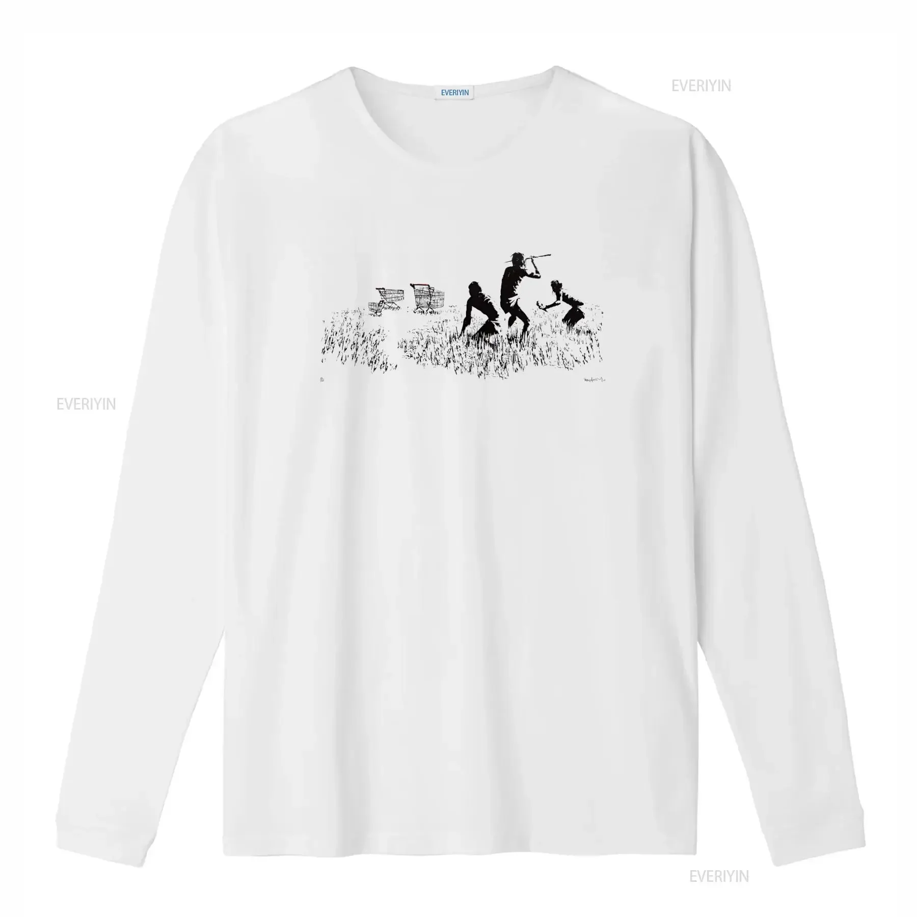 BANKSY Inspired Shopping Trolley Hunters T Shirt Hunting Cavemen Design Multiple Colours Available vintage Washed Stretched