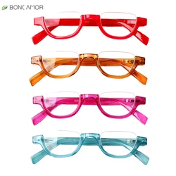 Boncamor Half Frame Round Reading Glasses for Women Spring Hinge High Quality HD Lenses Lightweight Prescription Eyewear 0-+6.0