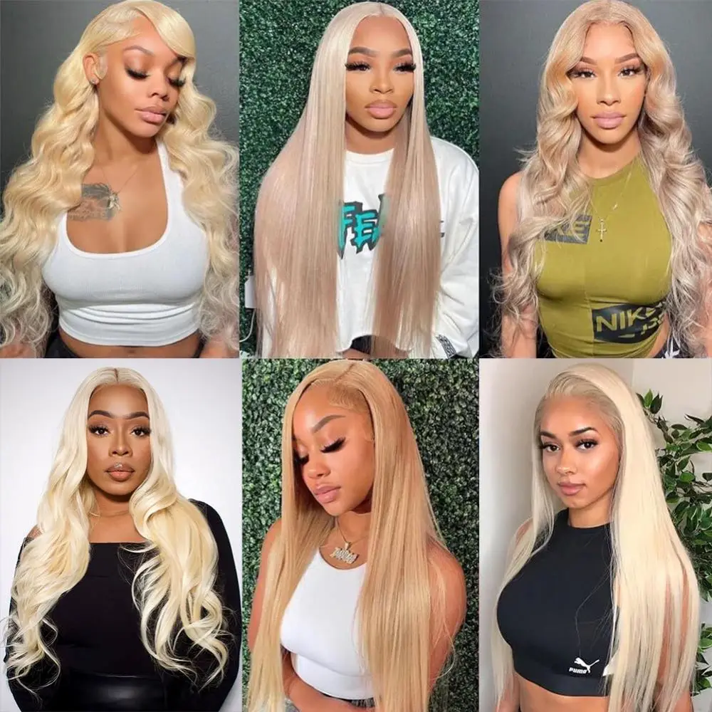 QUANDE 613 13x4 Lace Front Human Hair Wigs Honey Blonde Color Straight HD Transparent Frontal Wig 250% Density