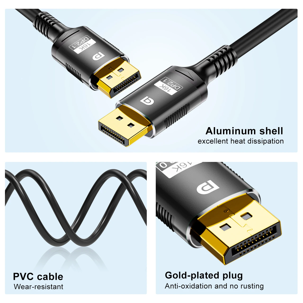 16K DisplayPort 2.1 Kabel DP 2.0 8K@120Hz,4K@240Hz 165Hz 144Hz 80Gbps HDR,HDCP DSC 1.2a kompatible Monitore 4090 7900xtx – Detail 8