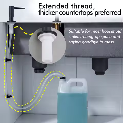 Matte Black Silicone Tube Stainless Steel Press Head Dishwashing Liquid Soap Dispenser Deck Mounted Extend Hose Longer Rubber