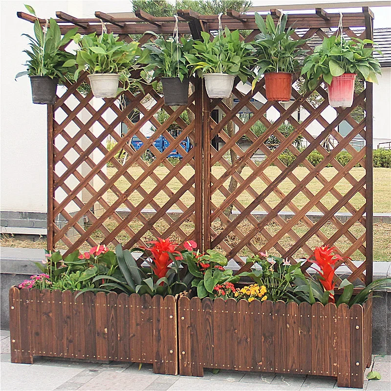 Wooden fence flower pot flower box fence balcony climbing vine flower rack outdoor anti-corrosion carbonized grid solid