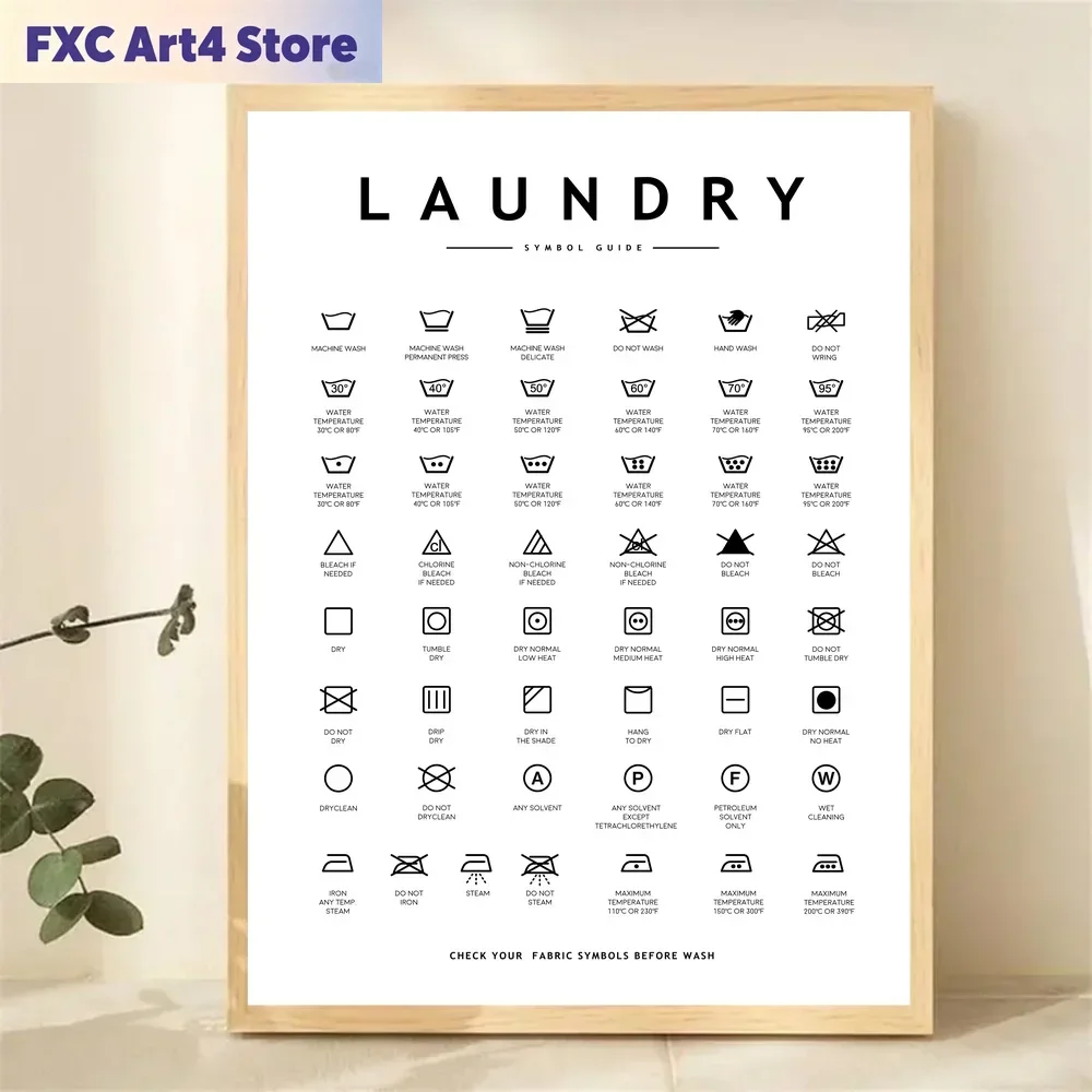 Frameless Laundry Room Sign Laundry Canvas Painting Symbol Wall Art Print Laundry Care Guide Posters and Prints Wall Pictures at