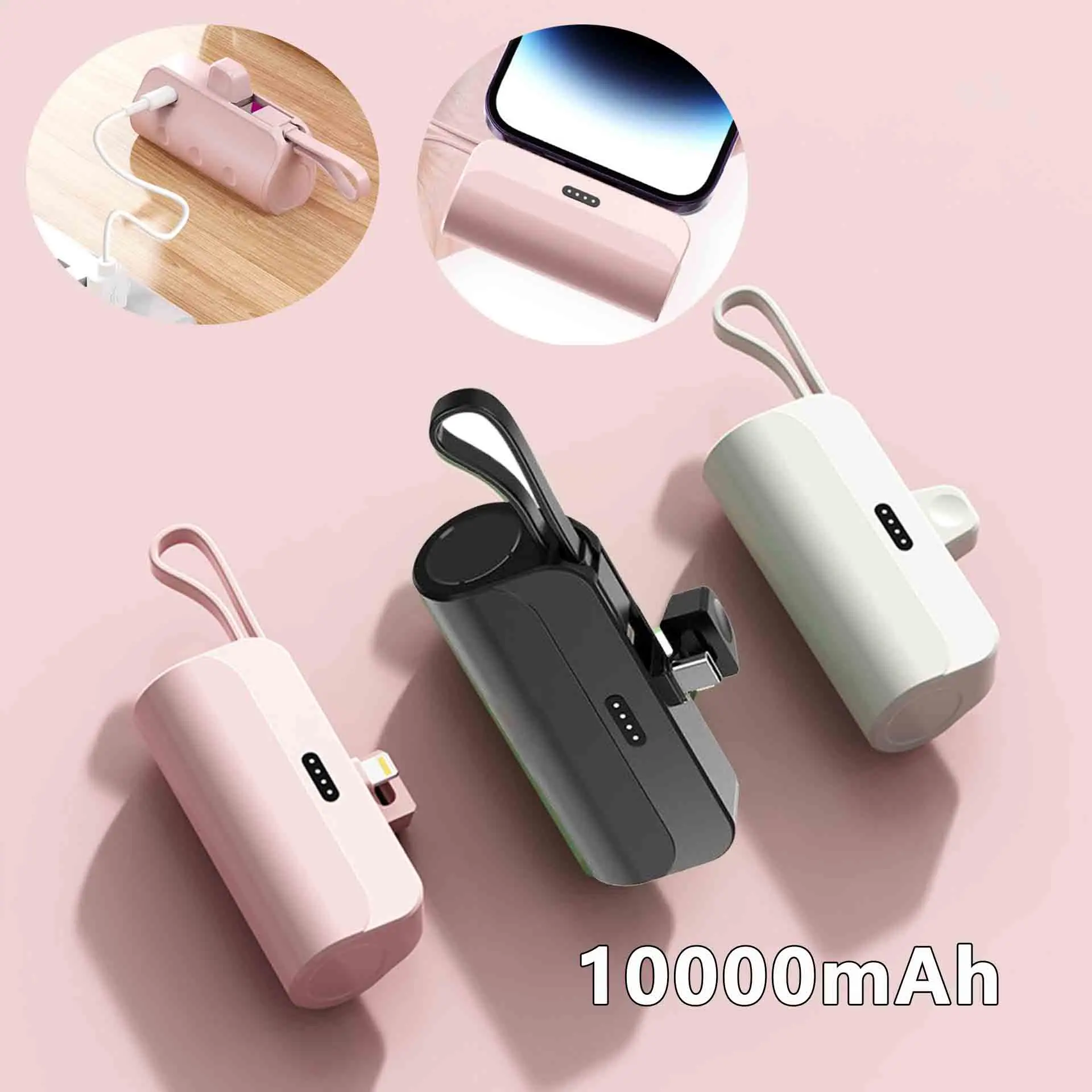 10000mAh 미니 캡슐 보조베터리 플러그 앤 플레이 삼성 아이폰용 외부 배터리 전화 충전기