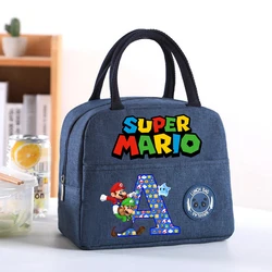 Super Marios Letter A-Z Cute Lunch Bag Student School Anime Thermal Insulation Handbag Kids Outdoor Picnic Food Bento Pouch Gift