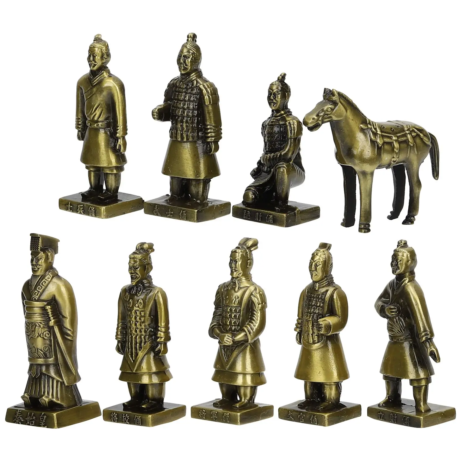 

Retro Terracotta Warriors Figurine Metal Alloy Statues Desktop Decor Vintage Tabletop nament Small Model