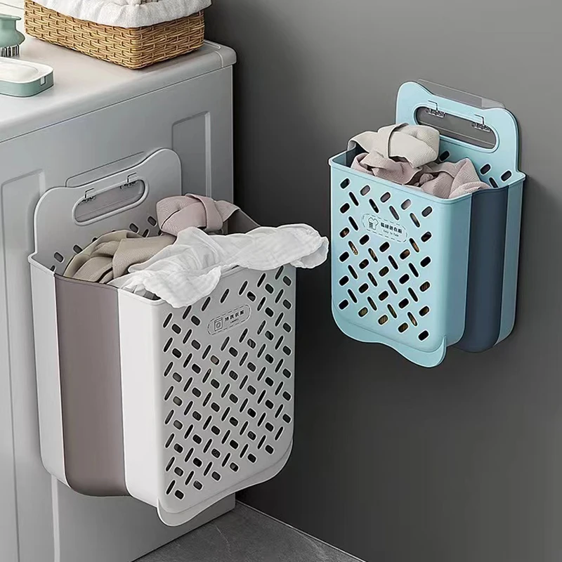 Wall-mounted Dirty Clothes Storage Basket Folding Bathroom Laundry Baskets Organizer Household Laundry Bag Laundry Bathroom