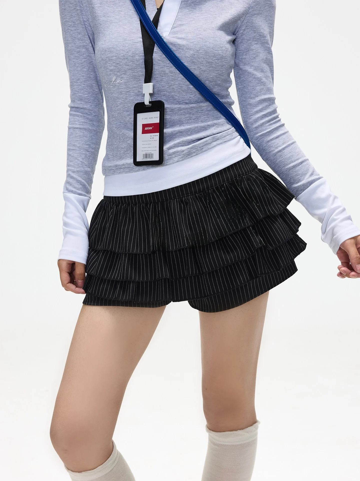 

Chen Stiy Old Store American Stripe Lace Hem ort Skirt Women's Slimming Versatile Anti-Light f Skirt Cake Skirt