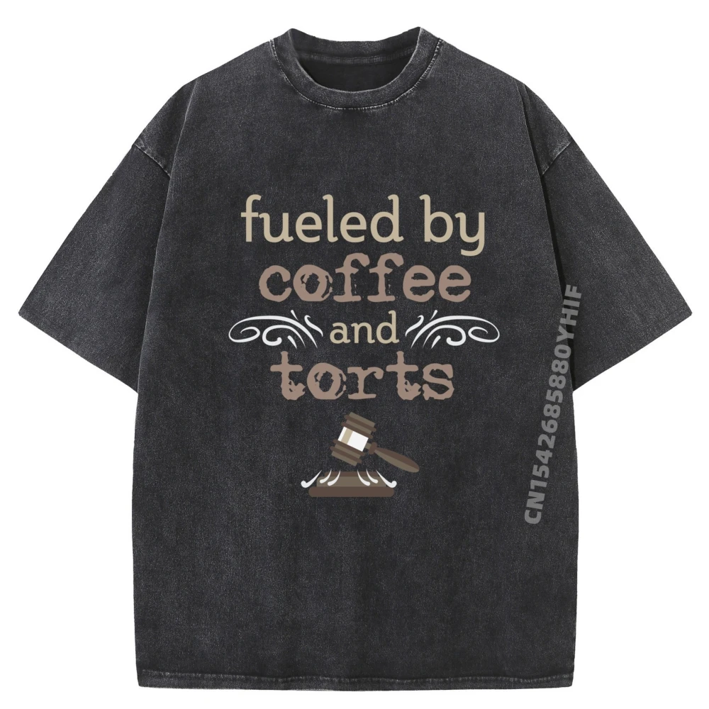

Letter Printed Tops Fueled By Coffee And Torts Graphic T Shirts Men Cotton Breathable Washed Tshirt Mens Clothing