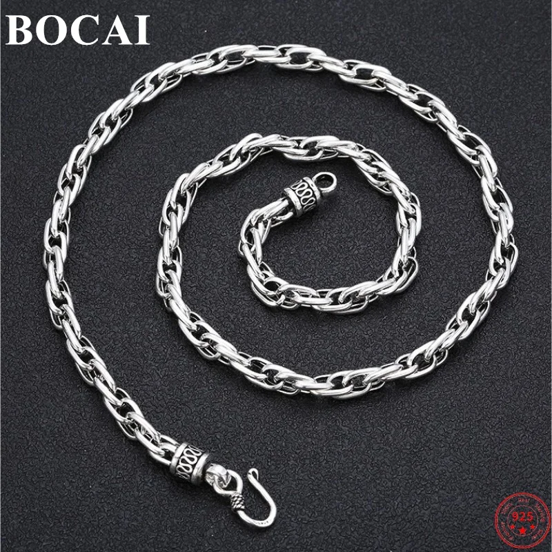 

BOCAI S925 Sterling Silver Necklace for Men New Men's Fashion Simple Multi-rings Twist-chain Pure Argentum Jewelry