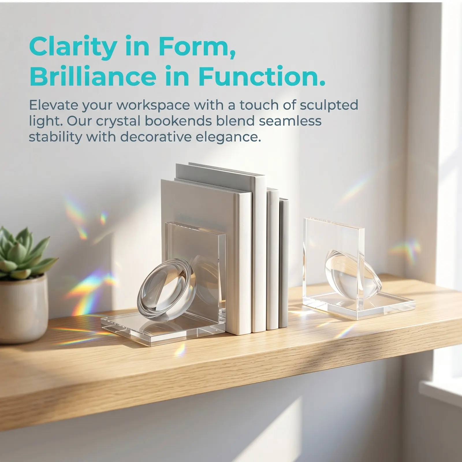 2Pcs Crystal Bookends Clear L Shaped Non Skid Base Heavy Duty Decorative Book Shelf Stops for Office Home Textbook Support