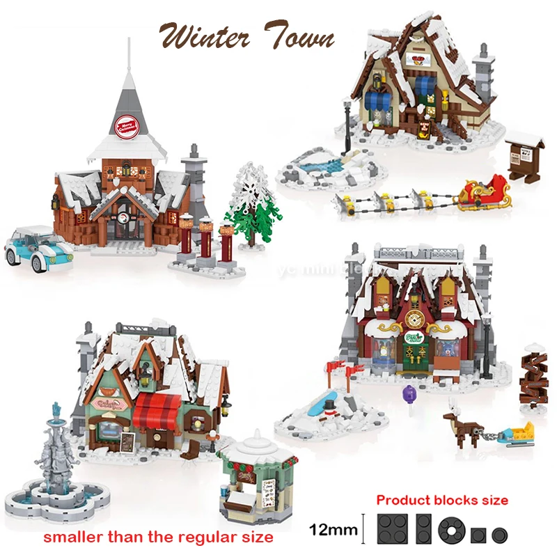 NONE Loz Mini Street View Winter Stadt Santa Claus Hause Baustein DIY Schlitten Shop Konditorei Montage Dekor Spielzeug Für Kinder Weihnachten Geschenke 6