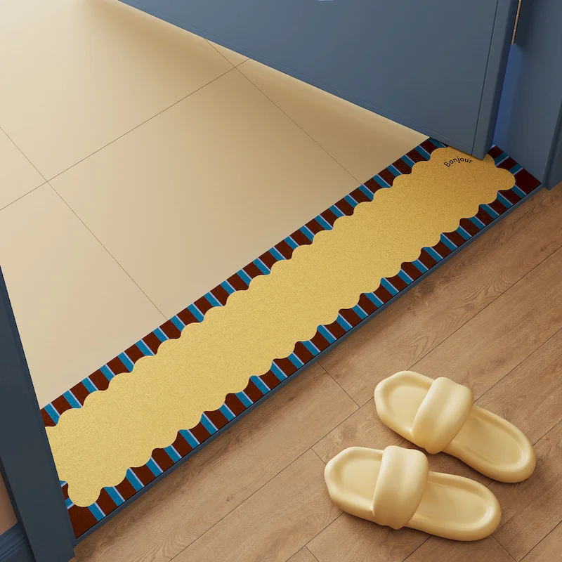 VIKAMA Wave Edge Striped Border Carpet Anti Slip Quick Drying Floor Mat Bedroom Entrance Threshold Mat Home Decoration