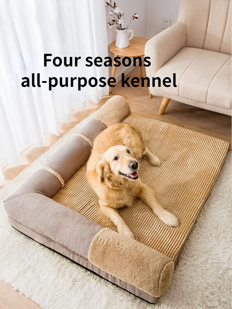 

Kennel Large Dogs Four Seasons Universal Dog Bed Removable Washable Mat Pet Bed Golden Fur Winter Warm Dog Supplies Dog Beds