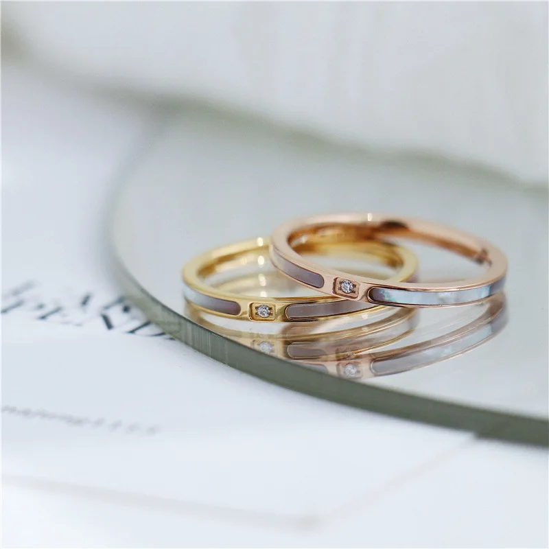 YUN RUO New Arrival Fashion Shell Zirconia Rings Rose Gold Color Fashion Titanium Steel Jewelry Birthday Gift Woman Never Fade