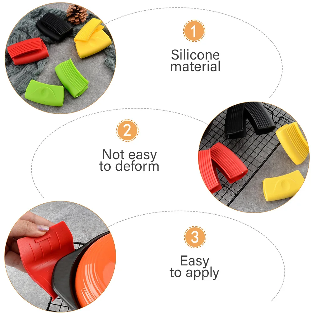

4 Pcs Pot Ear Clips Silicone Heat Resistant Anti Skid Kitchen Stew Pot Handle Cover Boiler Clip Cookware Accessories