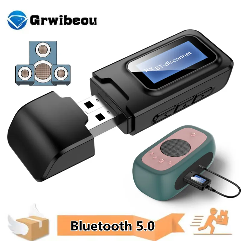 Receptor de Audio USB con Bluetooth 5,0, transmisor con pantalla LCD de 3,5 MM, AUX, RCA, adaptador inalámbrico estéreo, Dongle para PC, TV, auriculares de coche