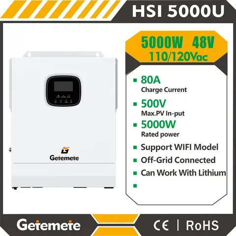 GTMT 5KW MPPT 80A 5000VA Pure Sine Wave 110V/120V Hybrid Solar Inverter Inverter Off-Grid Solar Inverter Suitable For Lithium