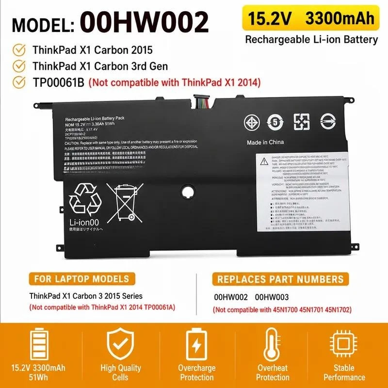 Applicable to Lenovo ThinkPad X1 Carbon 2015 00HW002/003 battery