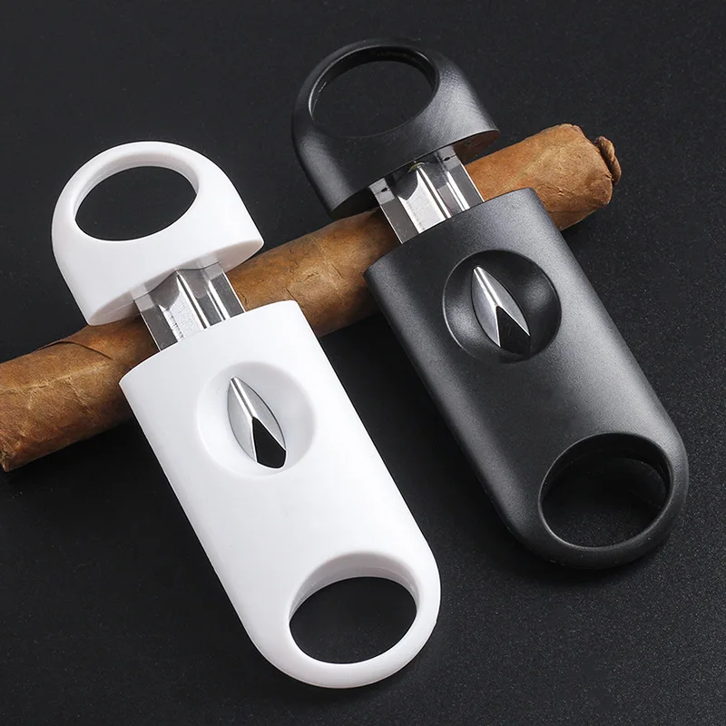 Cortador de Cigarros Portátil con Estuche de ABS, Cuchilla Afilada en Forma de V de Acero Inoxidable, Abreagujeros para Cigarros, Accesorios para Fumar
