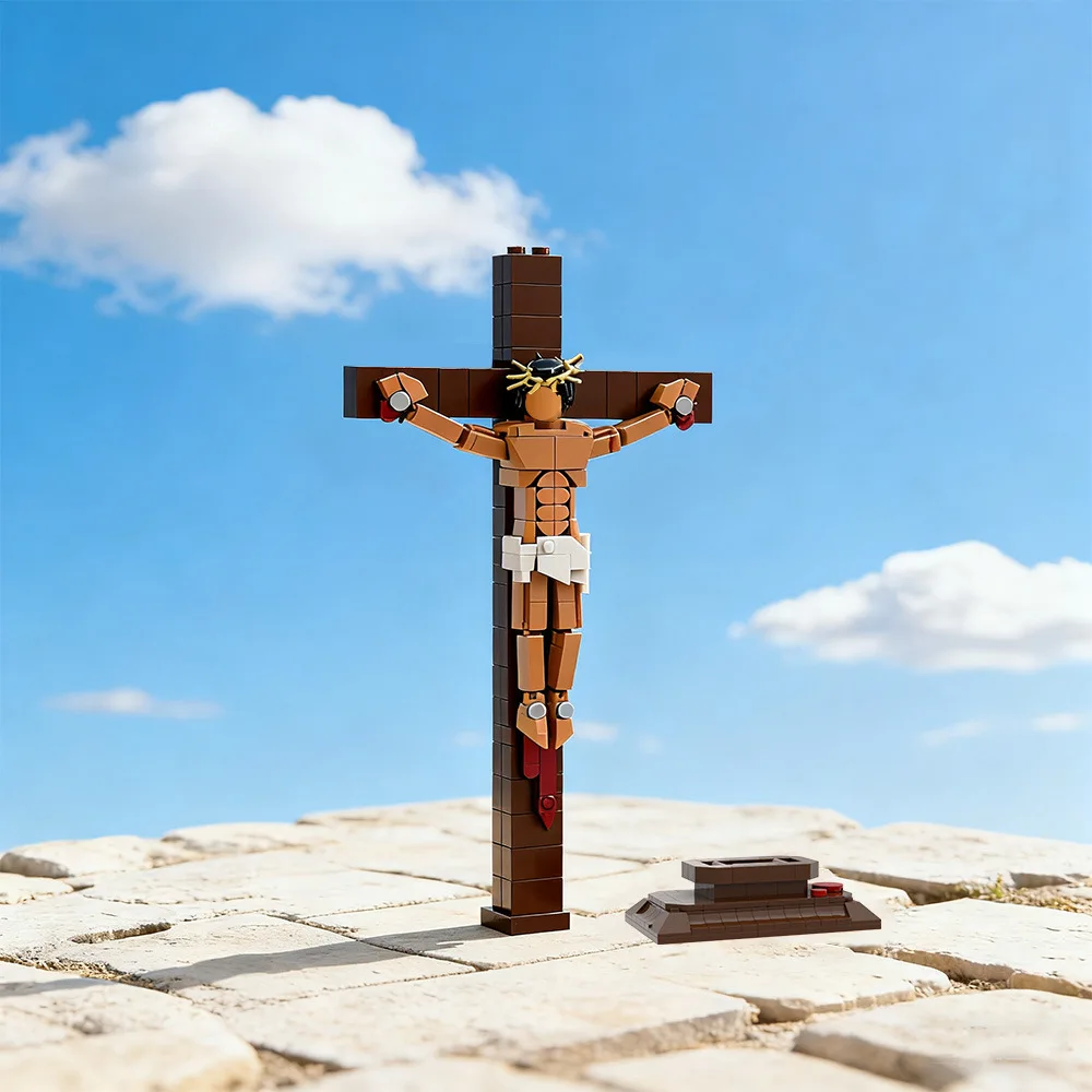MOC Religious Faith Classic Jesus Cross DIY Creative Building Blocks Believer Stand Brick Toy Small Particles