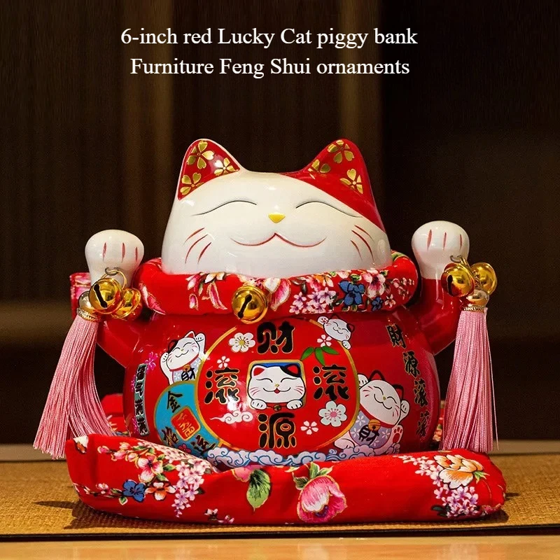 

6/7inch Lucky Cat Piggy Bank Japanese Cat Crafts Cashier Display Ceramic Lucky Cat Desk Decoration Furniture Feng Shui Ornaments
