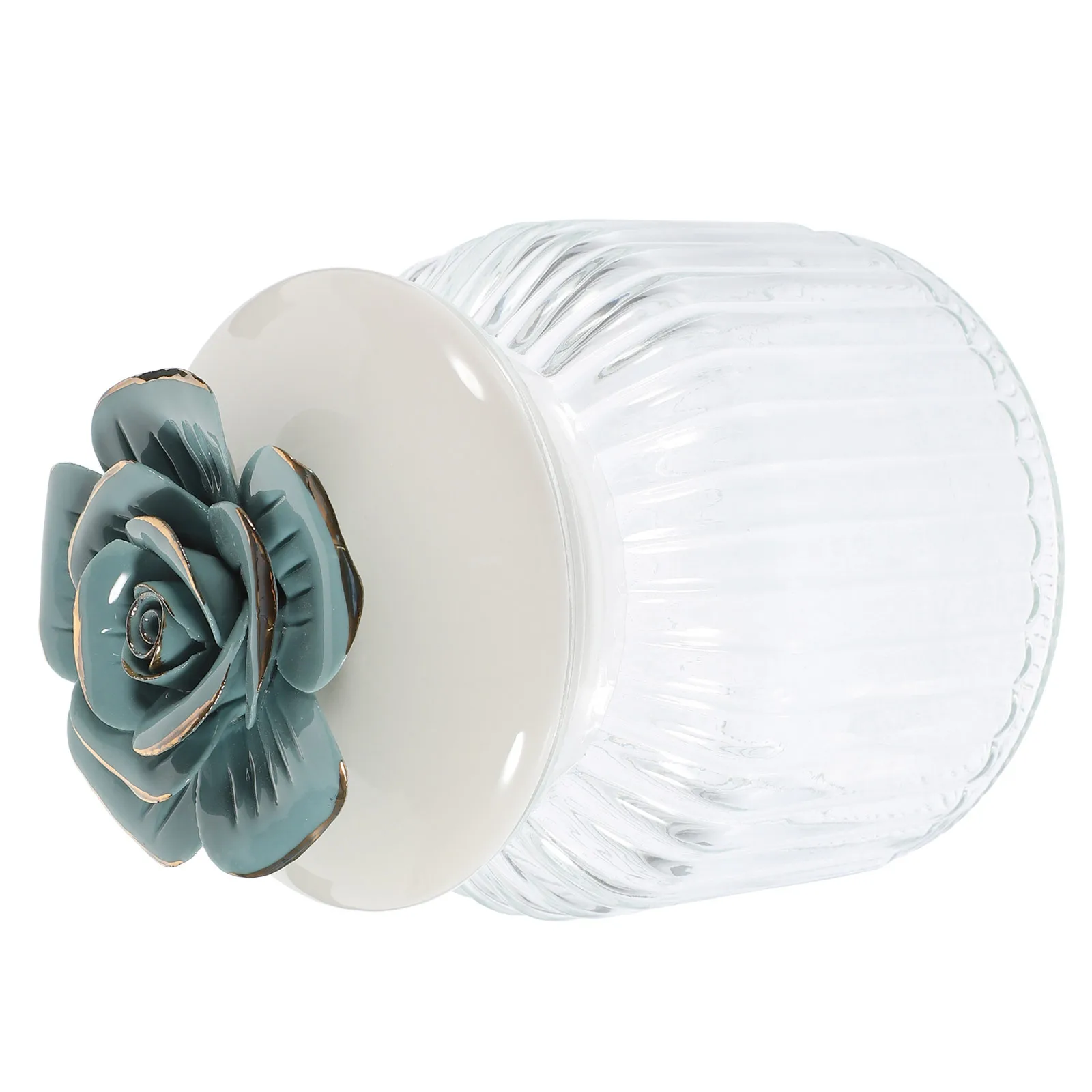 

Glass Canister Gilded Flower Ceramic Lid Sealed Jar for Tea Coffee Grain Storage Kitchen Organization Glass Tea Jar