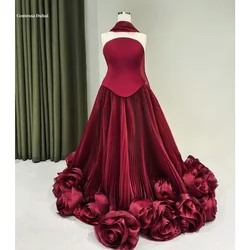Contessa Dubai Red 3D Flowers Satin Wedding Dress A-line Strapless vestidos de noche Sleeveless فساتين سهرة Customized 2025