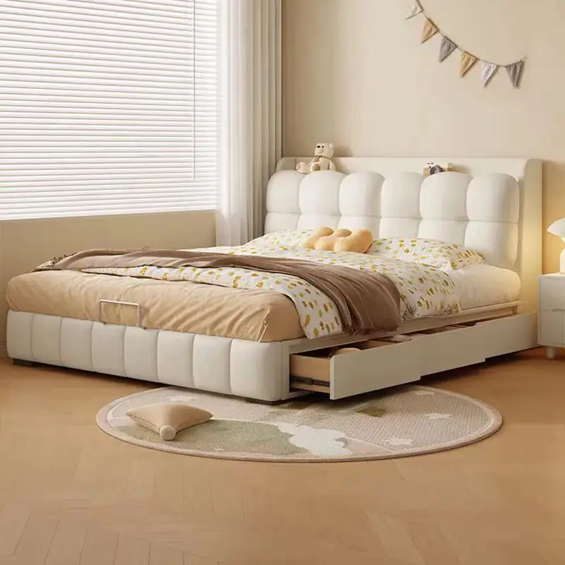 

&*2025 Lift up Storage Box with Storage Drawers Wooden Platform Bed With 3 Drawers and Storage Leather Bed With Nightstands