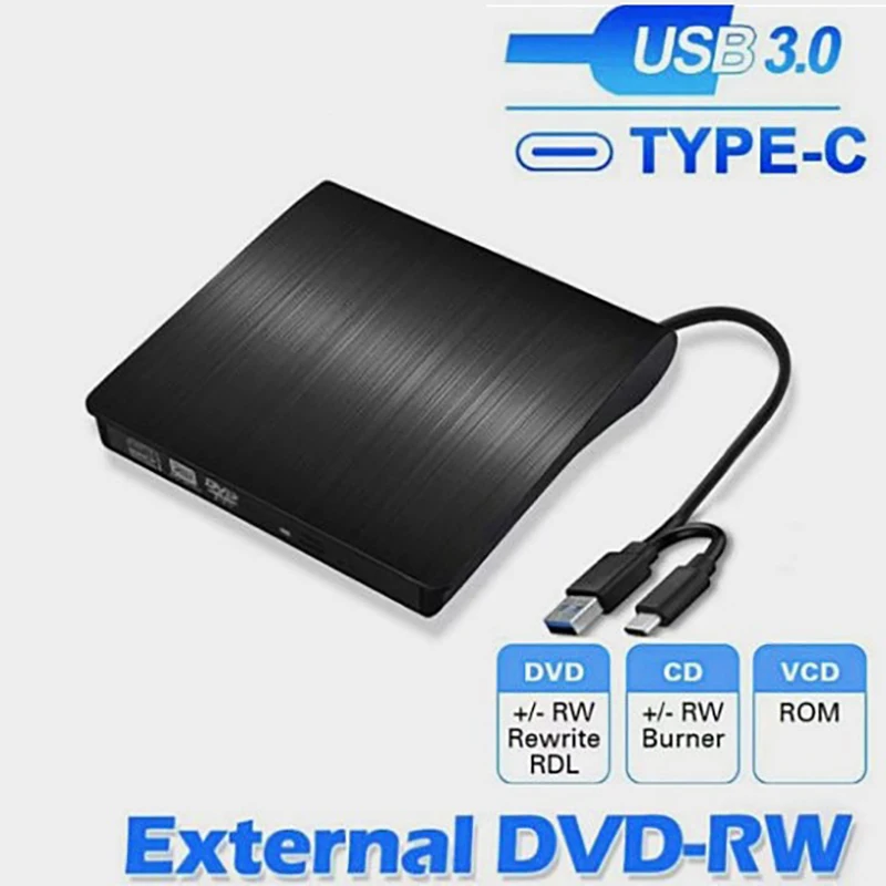 USB3.0 Type C External DVD CD Writer Brushed Panel Optical Drive Portable Universal Laptop Computer PC DVD-RW Disk Reader Player