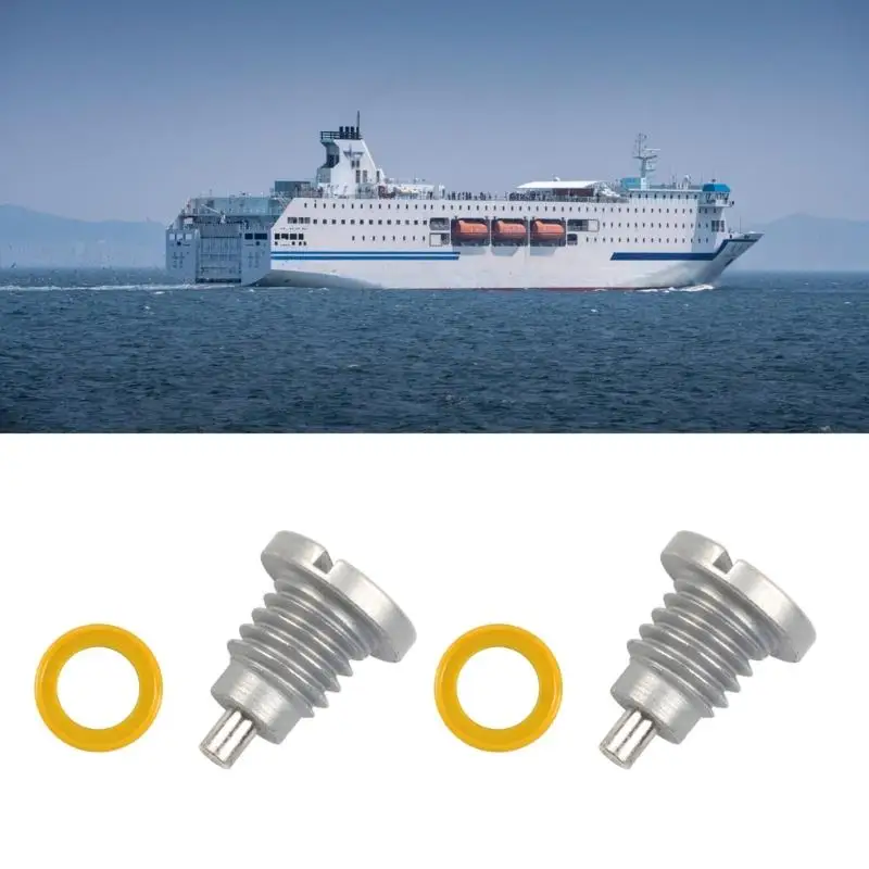 Slotted Marine Drain Screw for Outboard Gearcase Maintenance, 2 Threaded Replacement Screws with Matching Sealing Washers