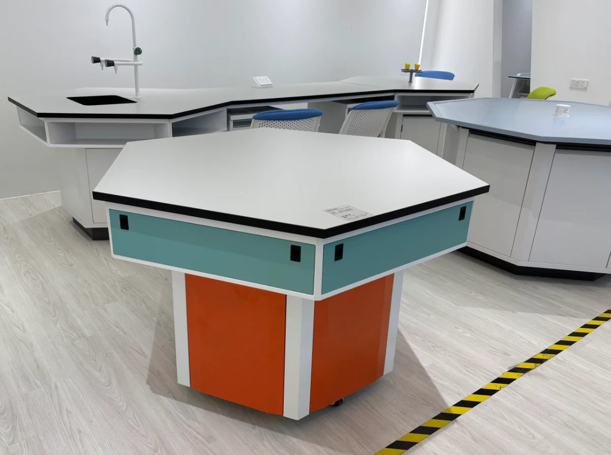 University Science Physics School Laboratory Octagonal Table Laboratory Hexagonal Table Student Lab Furniture with Sockets