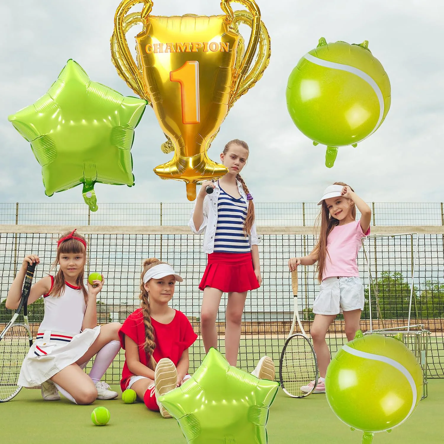9pcs Tennis Ball Foil Balloons Set Tennis Golden Trophy Green Star Balloons Kids Adult Sports Tennis Themed Party Decorations