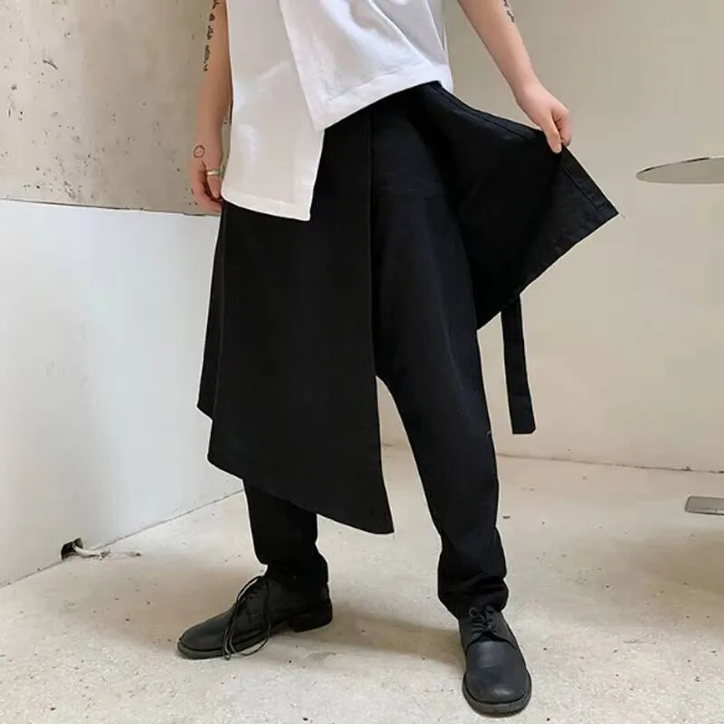 

Необычные черные осенне-весенние мужские брюки и брюки, юбка, брюки, мужские повседневные шаровары, уличные хип-хоп