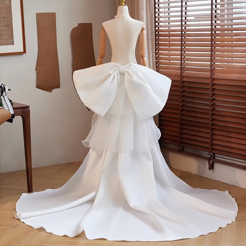 

Women's Luruxy Big Bow White Satin Pashmina Female Performance Party Show Shawl Cloak Collar R2139