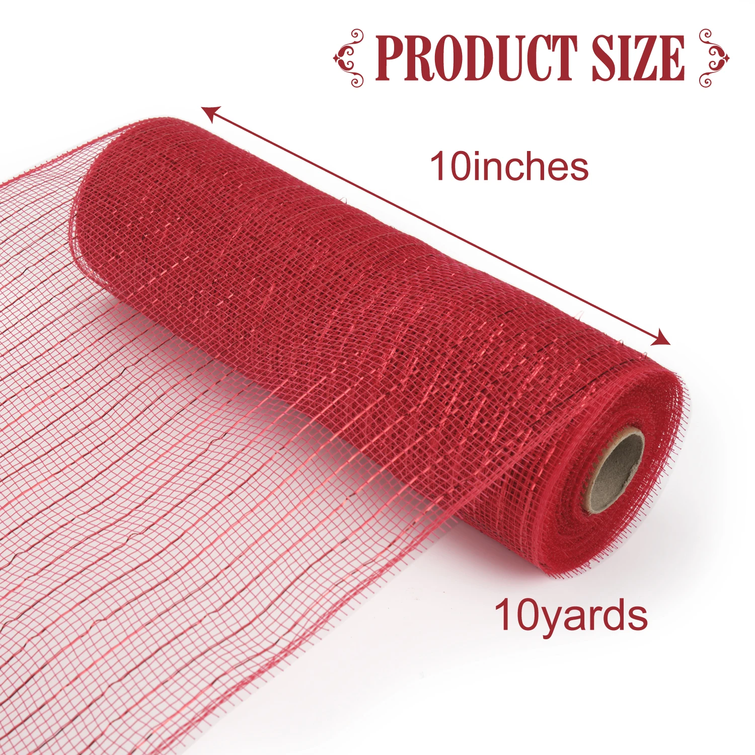 Red Decorative Mesh ribbon 10 Inch x 30 Feet(10Yard) Poly Mesh Ribbon for Wreath Craft Christmas New Years Halloween Decoration