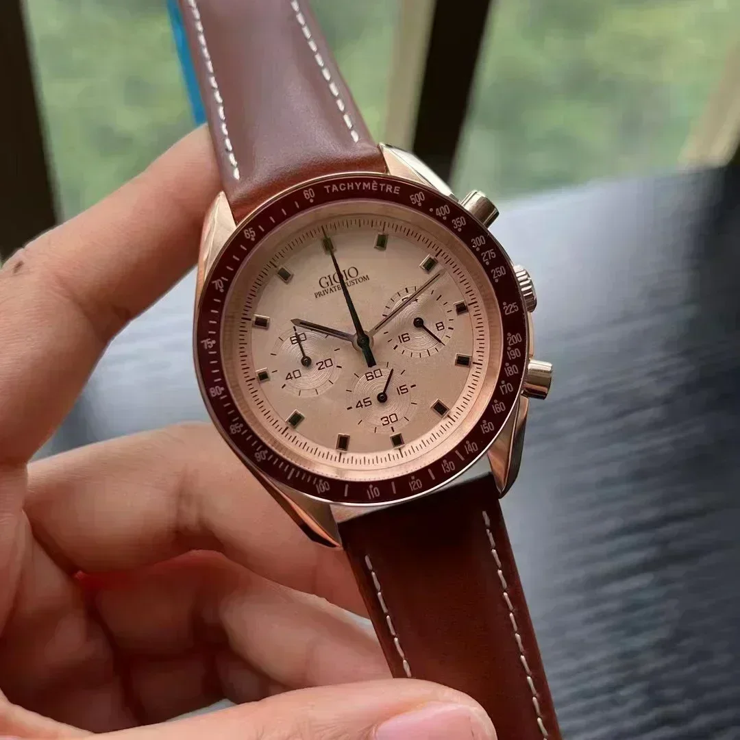 ساعة يد رياضية للرجال كوارتز كرونوغراف VK63 باللون الذهبي الوردي والأخضر من الجلد المقاوم للصدأ 2023 مخصصة #3