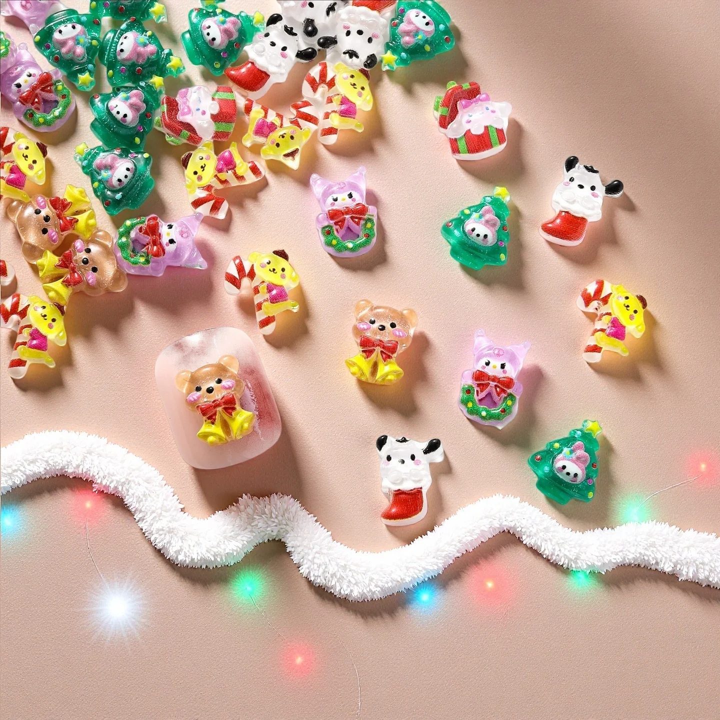 

50Pcs/Pack Christmas Resin Nail Charms - Handmade 3D Holiday Nail Art, Festive Cartoon Nail Decor for DIY Manicures