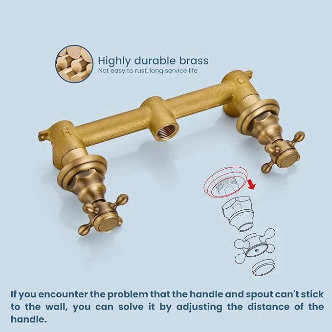 KEMAIDI Bathroom Faucet Antique Brass Wall Mounted Bathroom Sink Faucet 360 Swivel Spout 2 Cross Knobs Handles Basin Faucet Tap