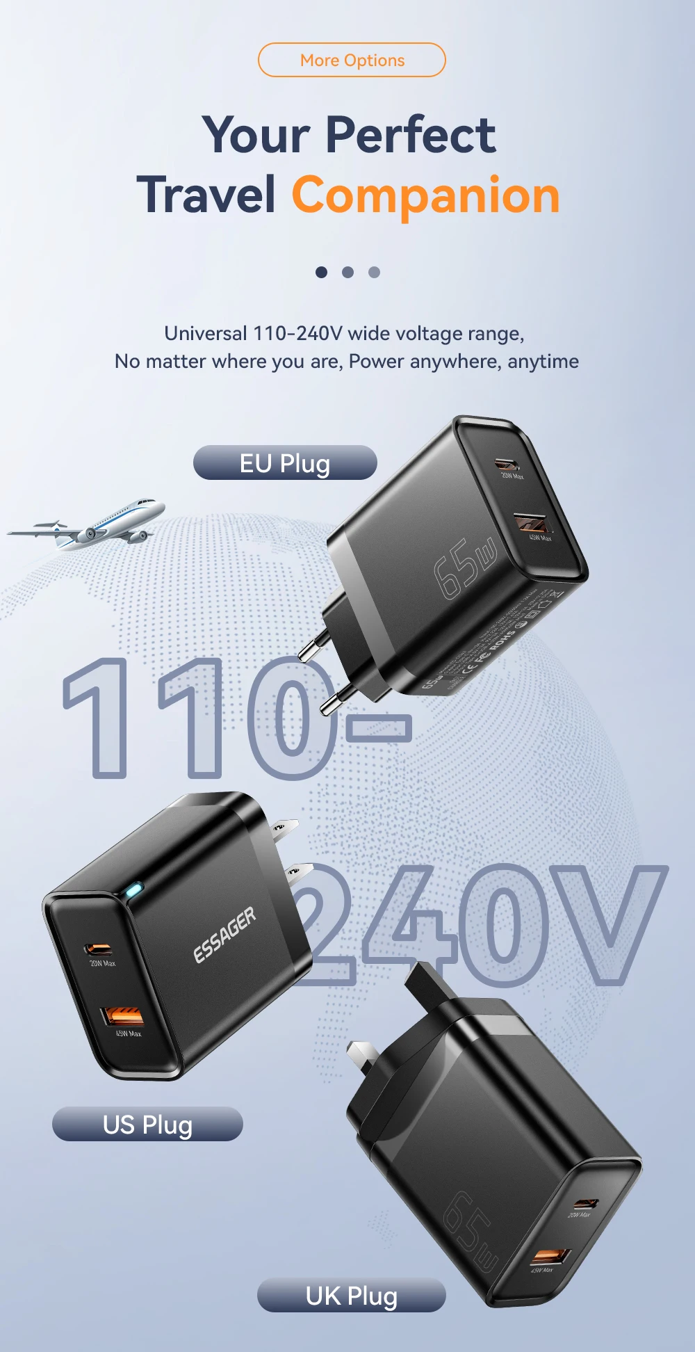 Essager 65W GaN Charger USB PD Type C Fast Charging Phone Adapter QC3.0 For iPhone 16 Pro Max Samsung Galaxy S23 Xiaomi Huawei