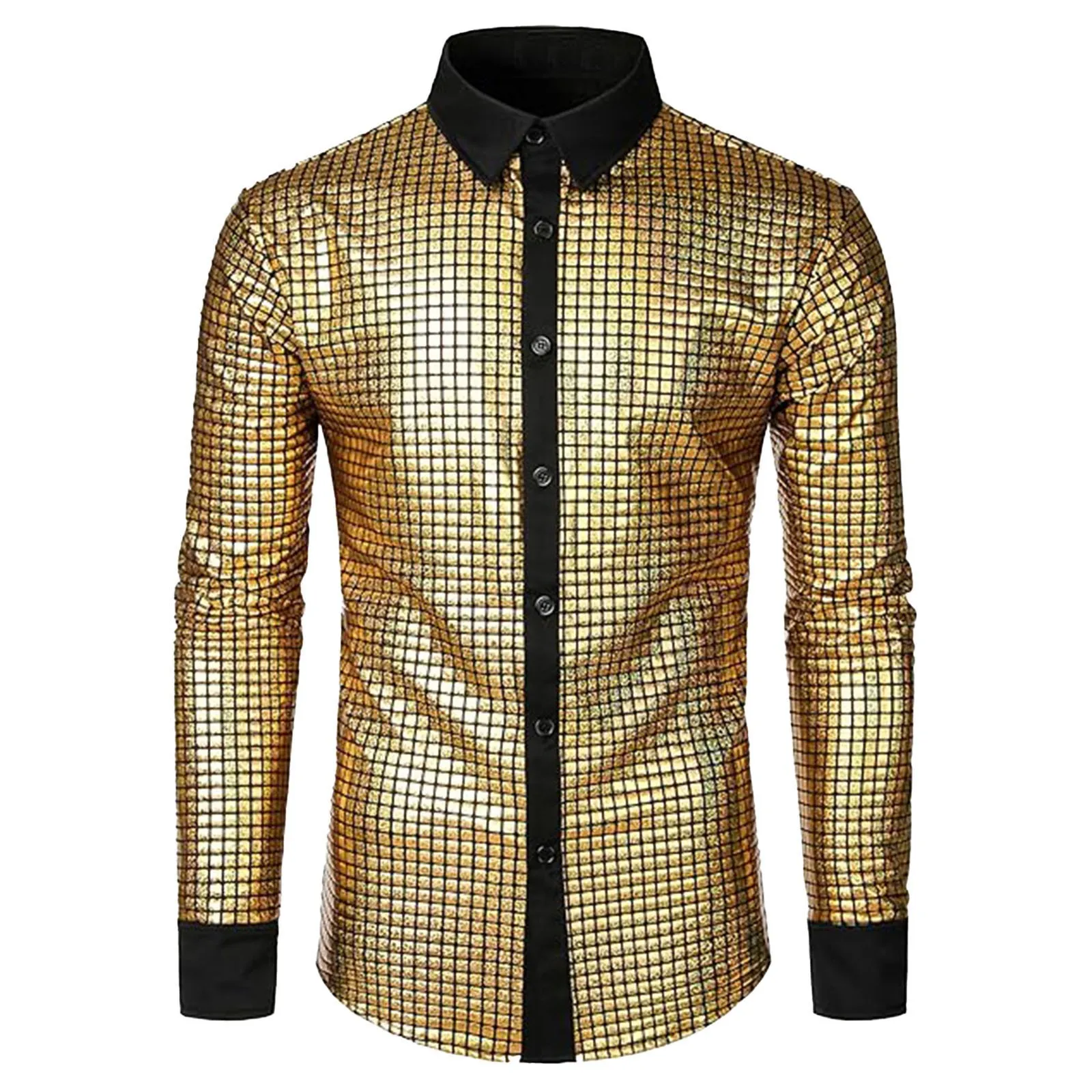 Sequin Casual Shirt For Mens Performance Clothing Shiny Lapel Long Sleeved Shirts Male Blouses Tops Spring Fall Cardigans