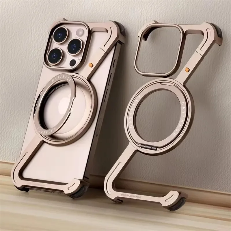 

Z Shape Titanium Metal Phone Case for iPhone 16 15 14 13 Pro Max 16Pro Phone Protective Cover Bumper w/ 360° Rotation Holder