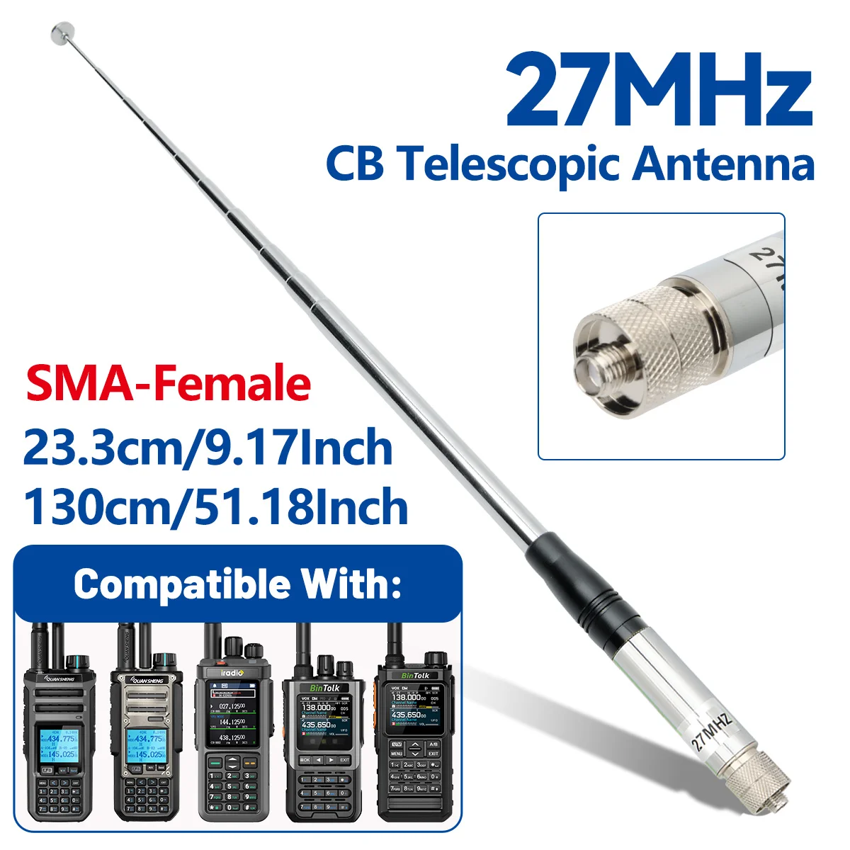 27MHz SMA-أنثى هوائي راديو CB تلسكوبي لـ Quansheng TK11 Radtel RT-880 Iradio UV-98 PLUS BinTolk BT8200 اسلكية تخاطب